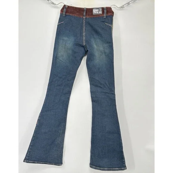 Vintage 70s style Patchwork Watch LA Flare Bell Bottom Cotton Denim Jeans NWT - Picture 12 of 16
